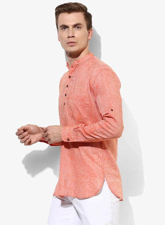 Hangup Men Slim Solid Men's Indian Wear-OrangeKurta