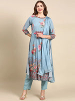 Women's Blue Printed Kurta Set-BC-1348-Blue