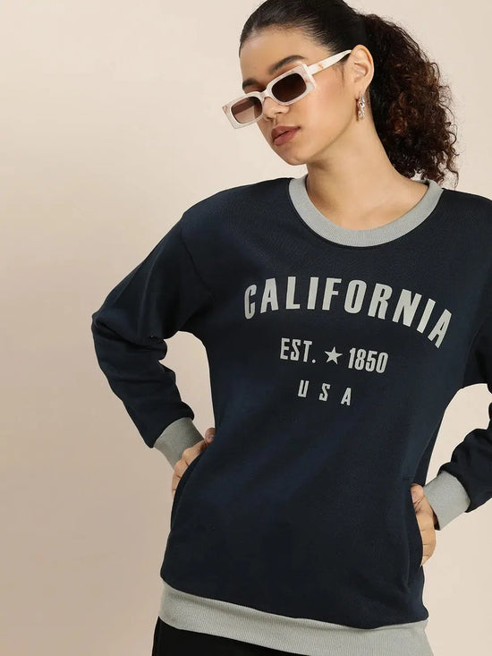 Dillinger Navy Blue Typographic Oversized Sweatshirt-DLWMNSWT041NVY-XS