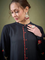 Women Black Sleeve Embroidered Shirt With Cuff Pants