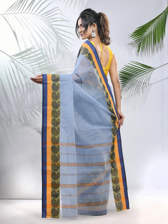 Blue Pure Cotton Tant Saree With Woven Designs-MA51TT43430125