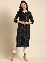 Women's Black Printed Straight Kurta-NJ-3475358-Black