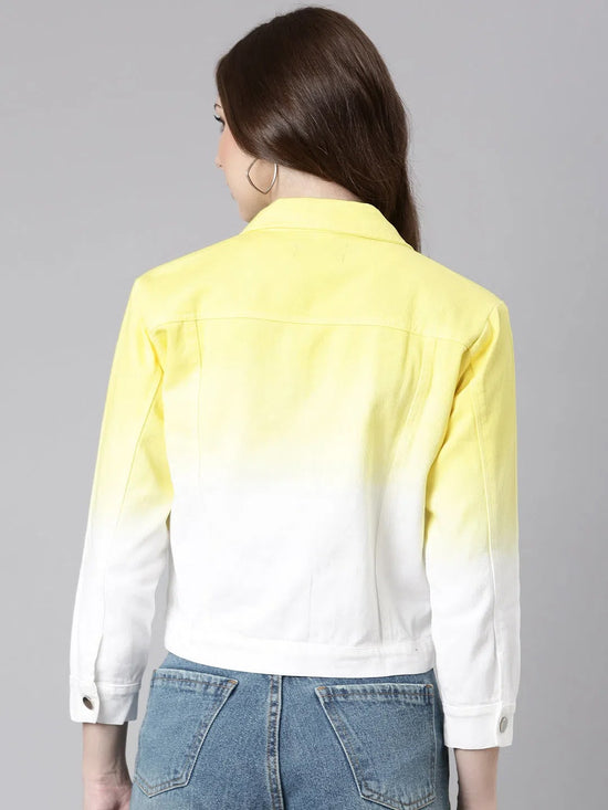 Women Yellow Ombre Denim Jacket-AE-0003-Yellow