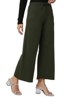 Smarty Pants Women's Cotton Lycra Olive Color Flared Trouser