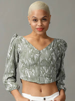 Women's Olive Printed Crop Top-AE-10550-Olive