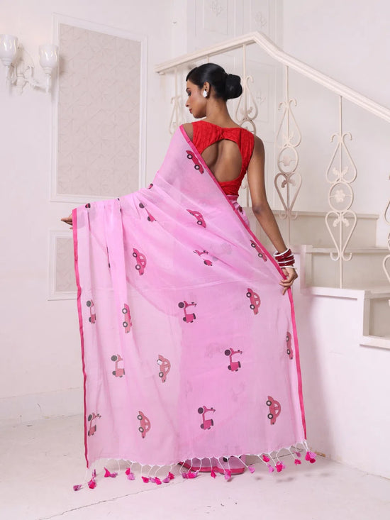 Pink Bengali Style Mulmul Cotton Soft Saree-MA62MCT33750036