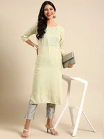 Women's Green Solid Straight Kurta-NJ-3382222-Green