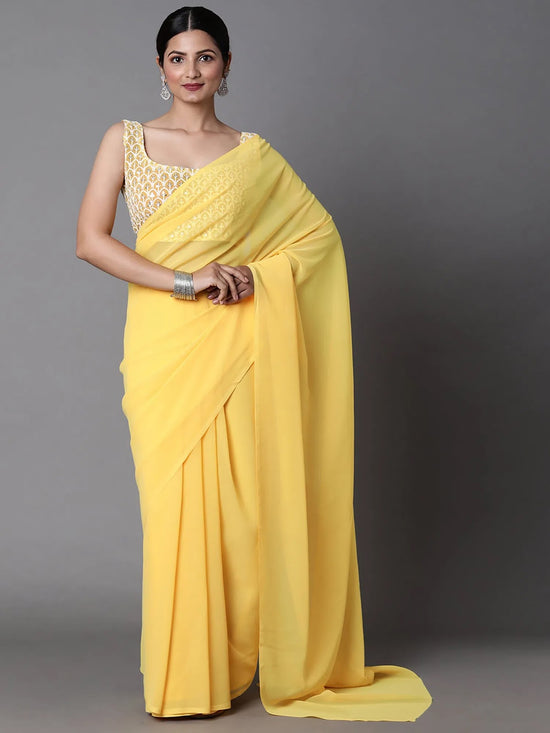 Sareemall Yellow Embroidered Women Saree