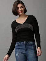 Women's Black Solid Top-AC-8826-Black