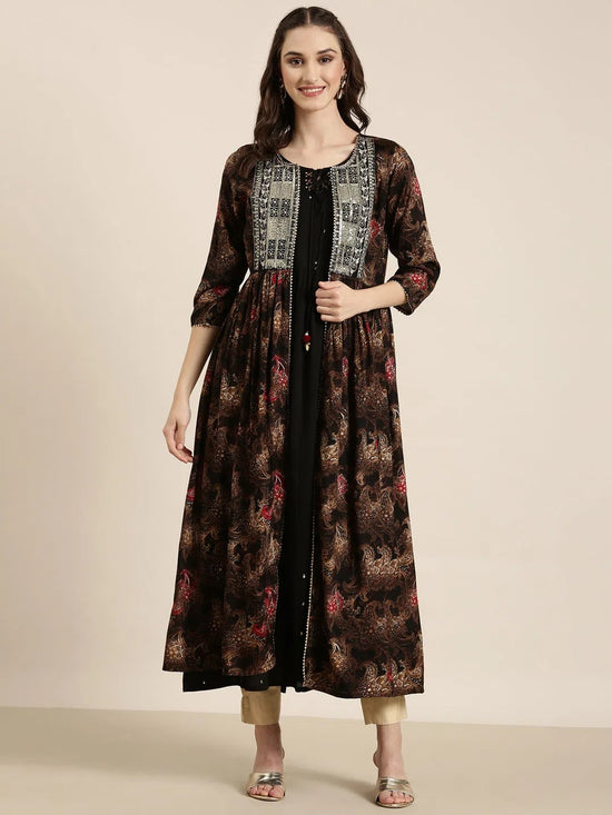 Women Black Floral Anarkali Kurta-FS-3014-Black