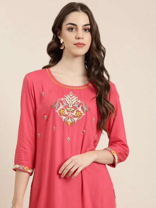 Women Coral Solid Kurta Set-BC-SK-974-Coral