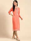 Women's Pink Printed Straight Kurta-NJ-3451419-Peach