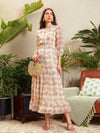 Women Cream Floral Waist Cut-Out Tiered Dress