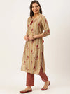 Women's Beige Printed Kurta Sets-FS-2199-Beige