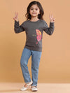 Tales & Stories Grey Printed SweatShirt For Girls