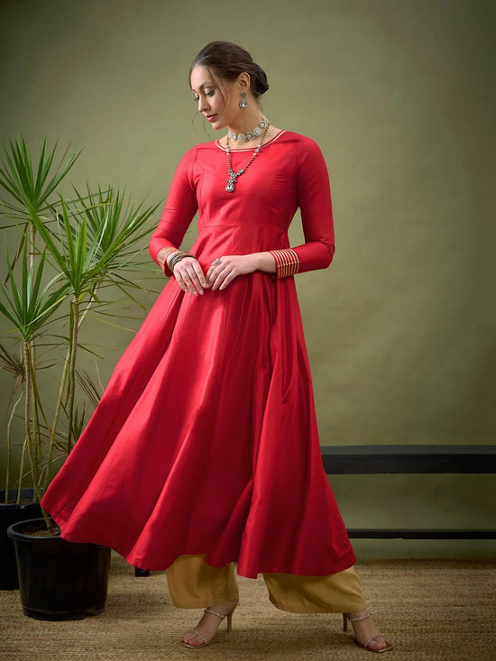 Women Red Gota Detail Anarkali Maxi Dress-SHDRS10561-XXL