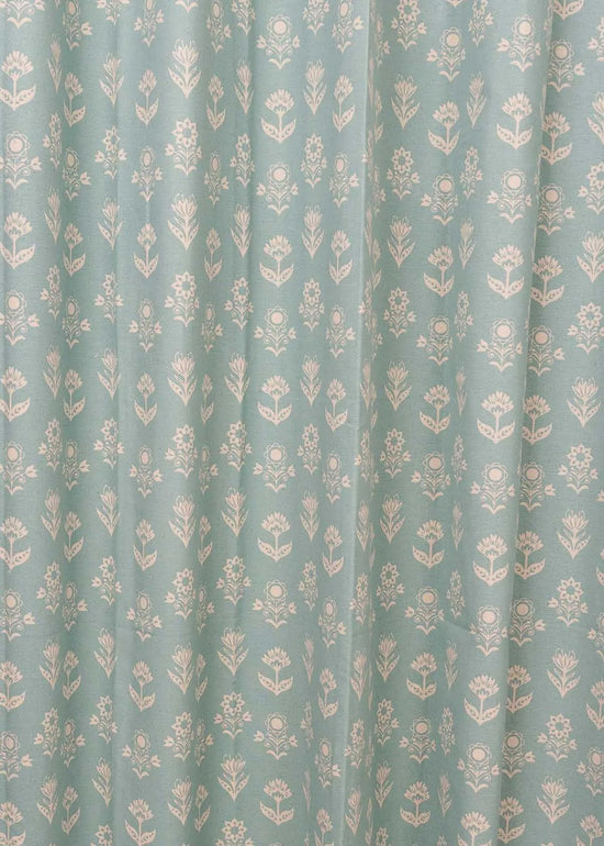 Dahlia 100% cotton floral curtain for living room - Room darkening - Nile Blue - Pack of 1-230422014