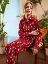 Women Red Floral Oversize Shirt With Straight Pants