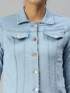 Women's Blue Solid Denim Jacket Jackets-AG-7901-Blue