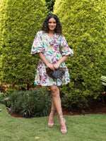 Floral Multicolor Puff Sleeve Mini Dress-17313