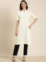 Women Cream Solid Straight Kurta-DF-1432-Cream