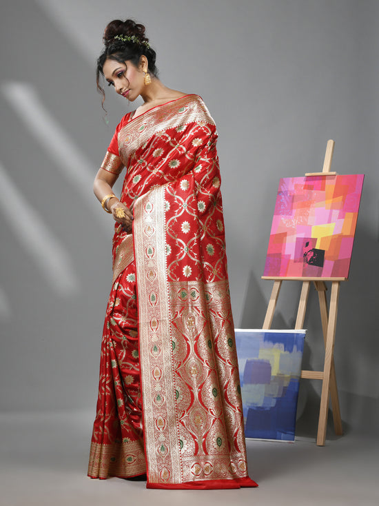 Red Silk Banarasi Saree With Meenakari Designs-MA52BSL44880088