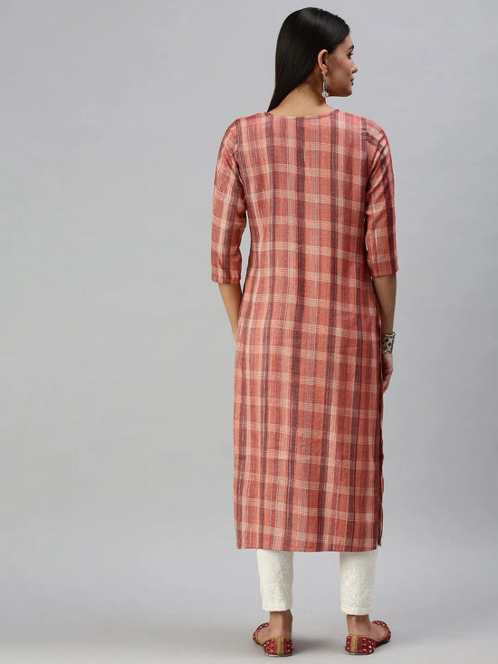 Women's Rust Checked Straight Kurta-SKC3175-Rust