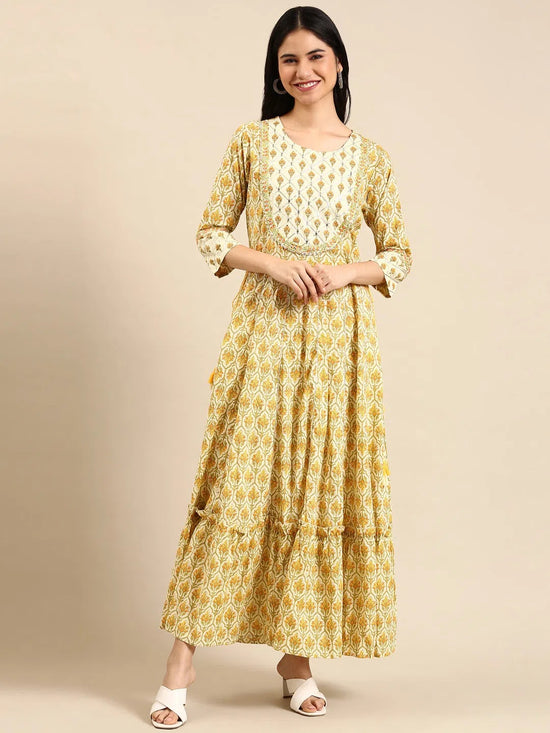 Women's Beige Printed Anarkali Kurta-GW-211-Cream