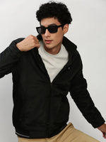 Men Black Solid Casual Bomber Jackets-ZD-3202-Black