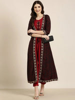 Women Maroon Solid Anarkali Kurta-FS-2967-Maroon