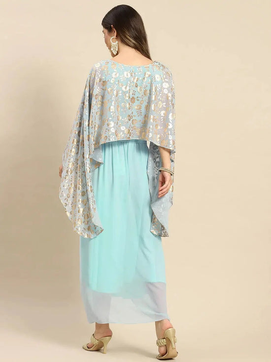 Cape top with draped skirt in Powder Blue