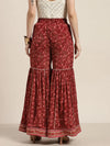 Women Maroon Floral Sharara Pants