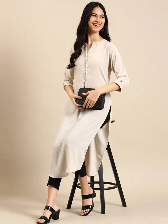 Women's White Solid Straight Kurta-SKC-3353-Offwhite