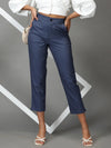 Women's Blue Solid Formal Trouser-IM-10394-Blue