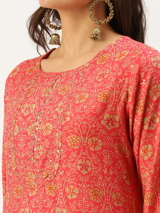 Women's Pink Printed Straight Kurtas-HO-1425-Pink