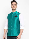 Hangup Men Standard Solid Men's Indian Wear-DarkSlate_SIlk_Nehru