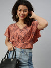 Women's Printed Brown Top-AE-10184-Brownnavyblue