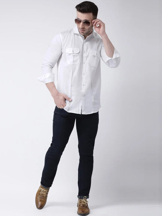 Hangup Men Slim Solid Shirts-WhiteDoublePkt