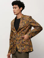 Men Yellow Printed Casual Blazers-SOBLZ-082-14-Mustard