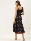 Shoulder strap flared midi dress in navy