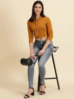 Women's Camel Brown Solid Sweatshirt-AE-10639-Camelbrown