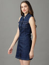 Women's Navy Blue Solid A-Line Dress-LT-D10250-Navyblue