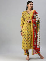 Women's Mustard Printed Kurta Sets-JP05-Mustard