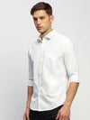 Men White Solid Shirt-RAYMONDSDOBBY-266-White