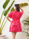 Women Magenta Floral Kimono Mini Dress