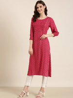 Women Fuchsia Floral Straight Kurta-AT-A583-K-Fuchsia