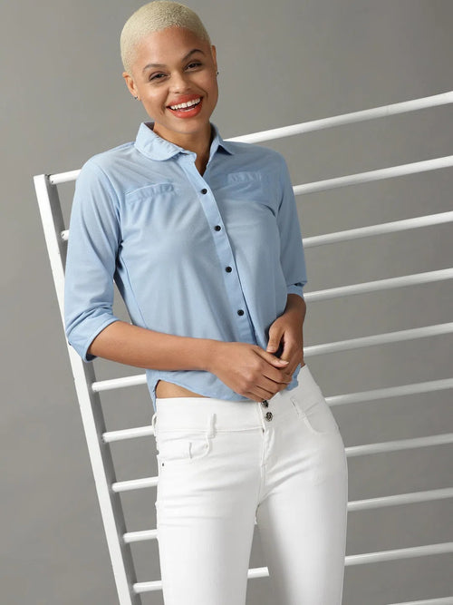 Women's Blue Solid Shirt-AE-333318-Blue