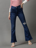 Women's Navy Blue Solid Bootcut Denim Jeans-GZ-5338-Navyblue