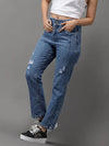 Women's Blue Solid Straight Fit Denim Jeans-IM-9969-Blue