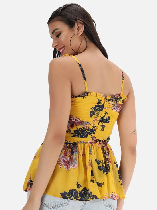 Floral Ruching Yellow Top